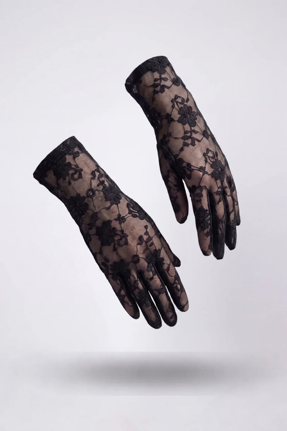 Sheer floral lace gloves in black#Color_Black