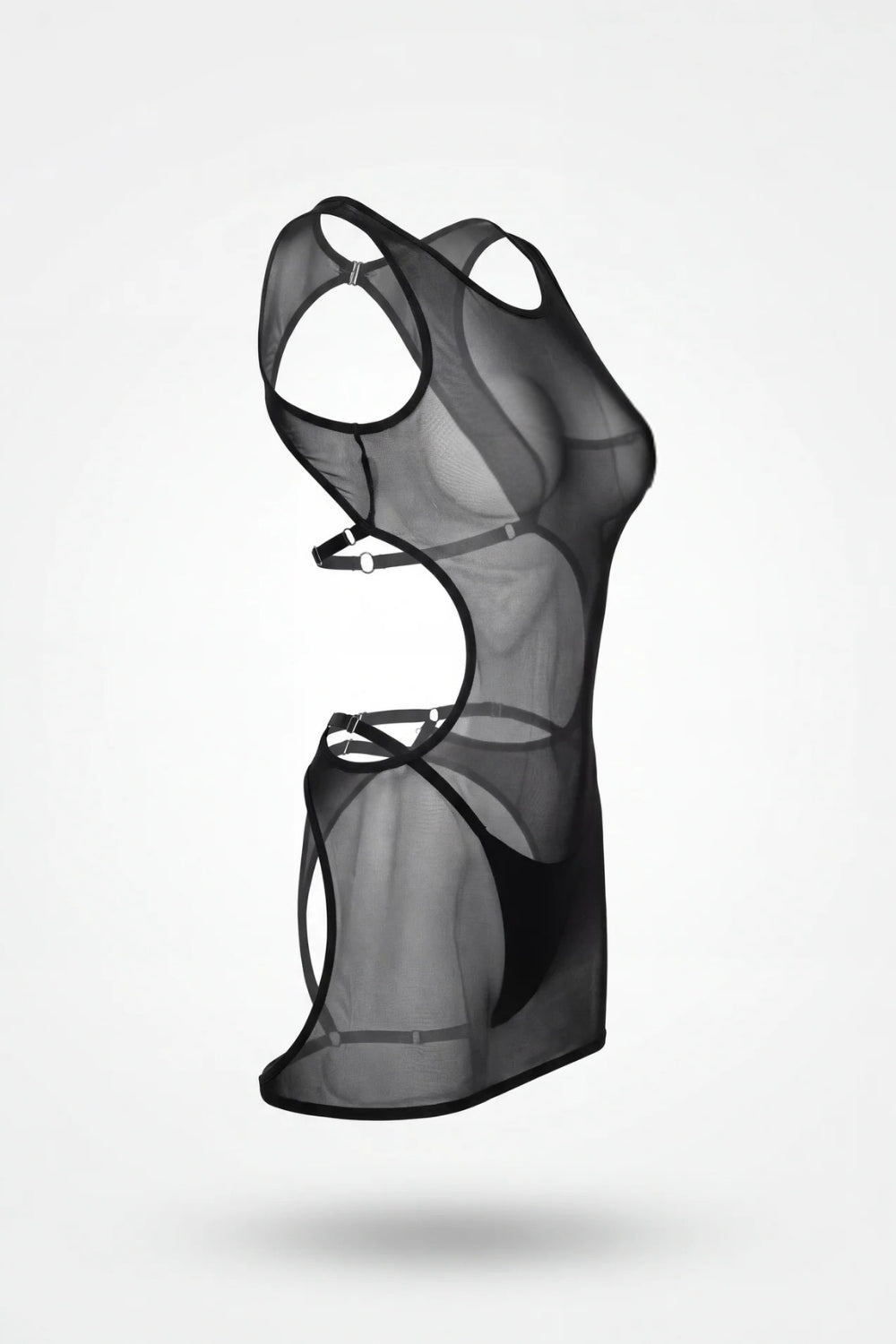 Sheer mesh open-back bodystocking in black