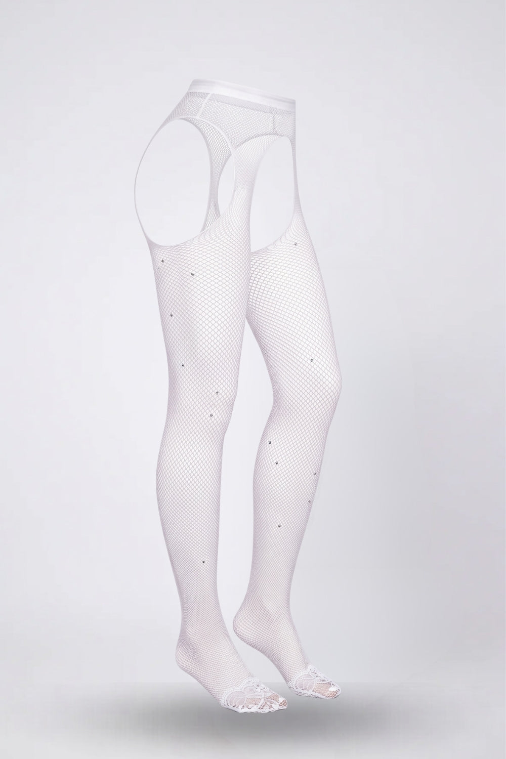 sheer open-back design tights in white #Color_White