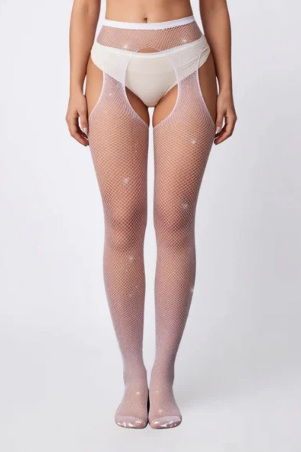 Sheer open-back design – Tights