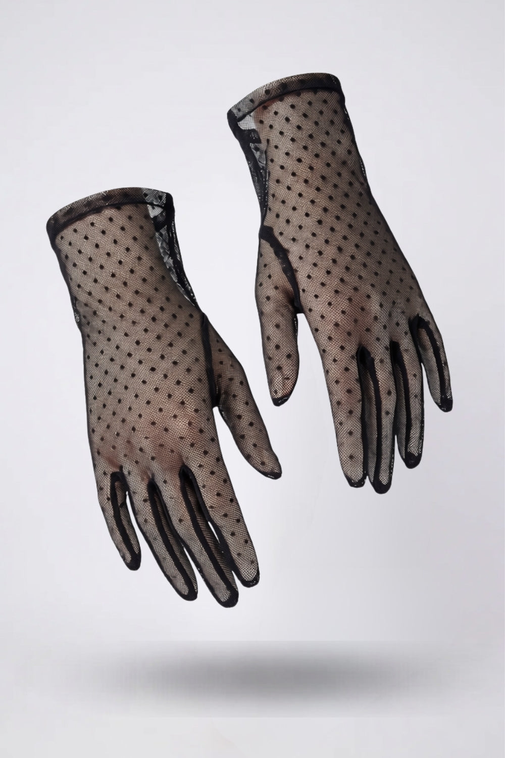 Sheer polka dot mesh gloves in black #Color_Black