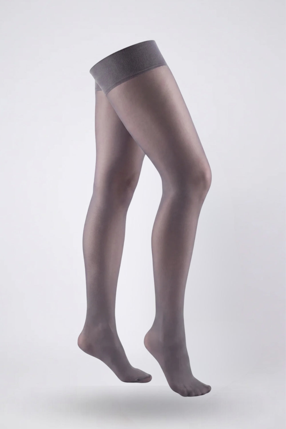 Sheer silky finish thigh-high stockings in grey
