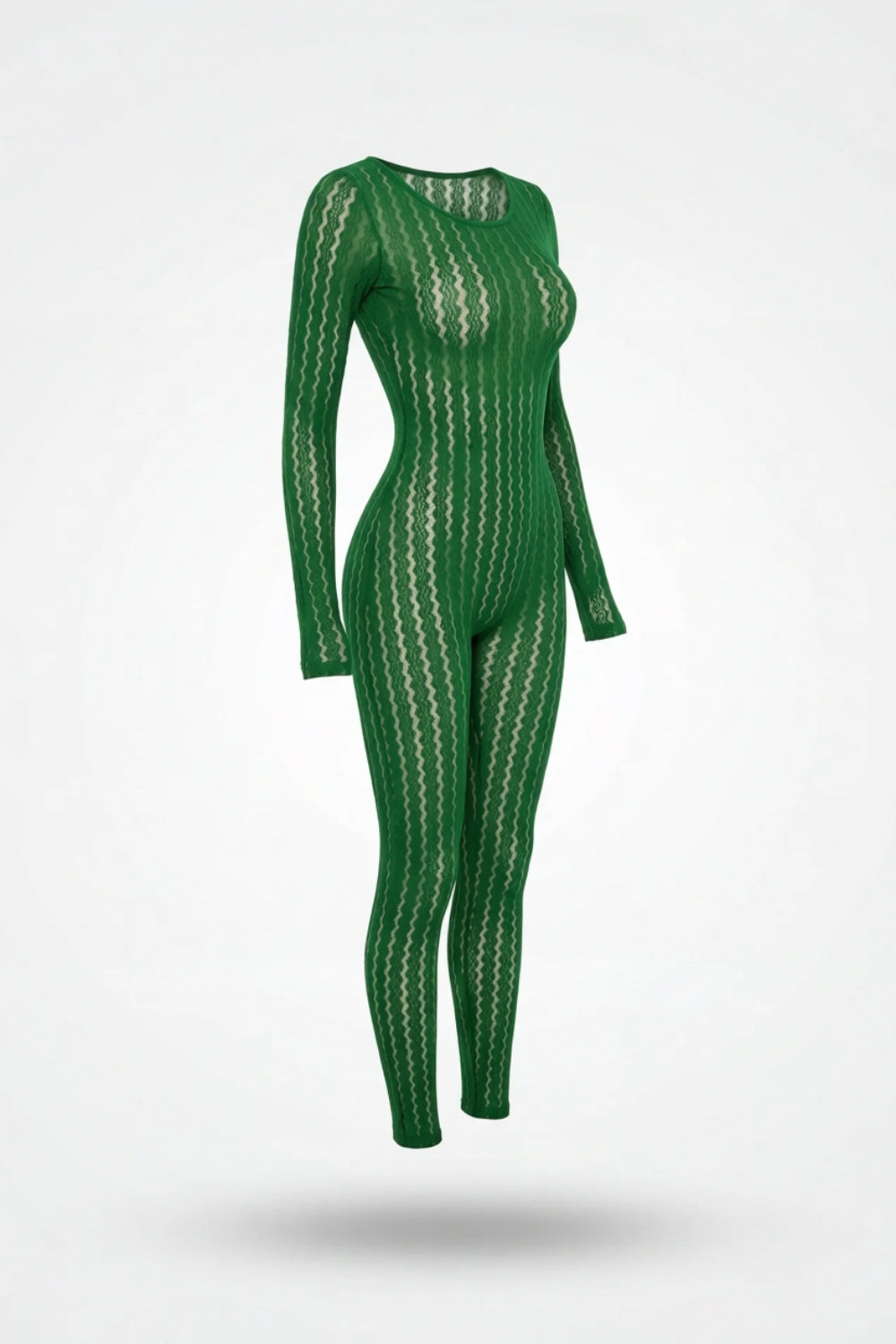 Sheer wavy knit full bodystocking in green