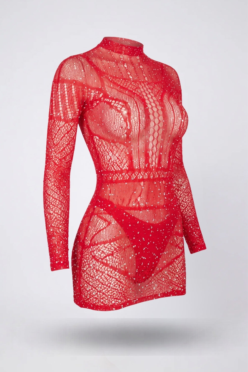 Sparkling patterned mesh bodystocking in red