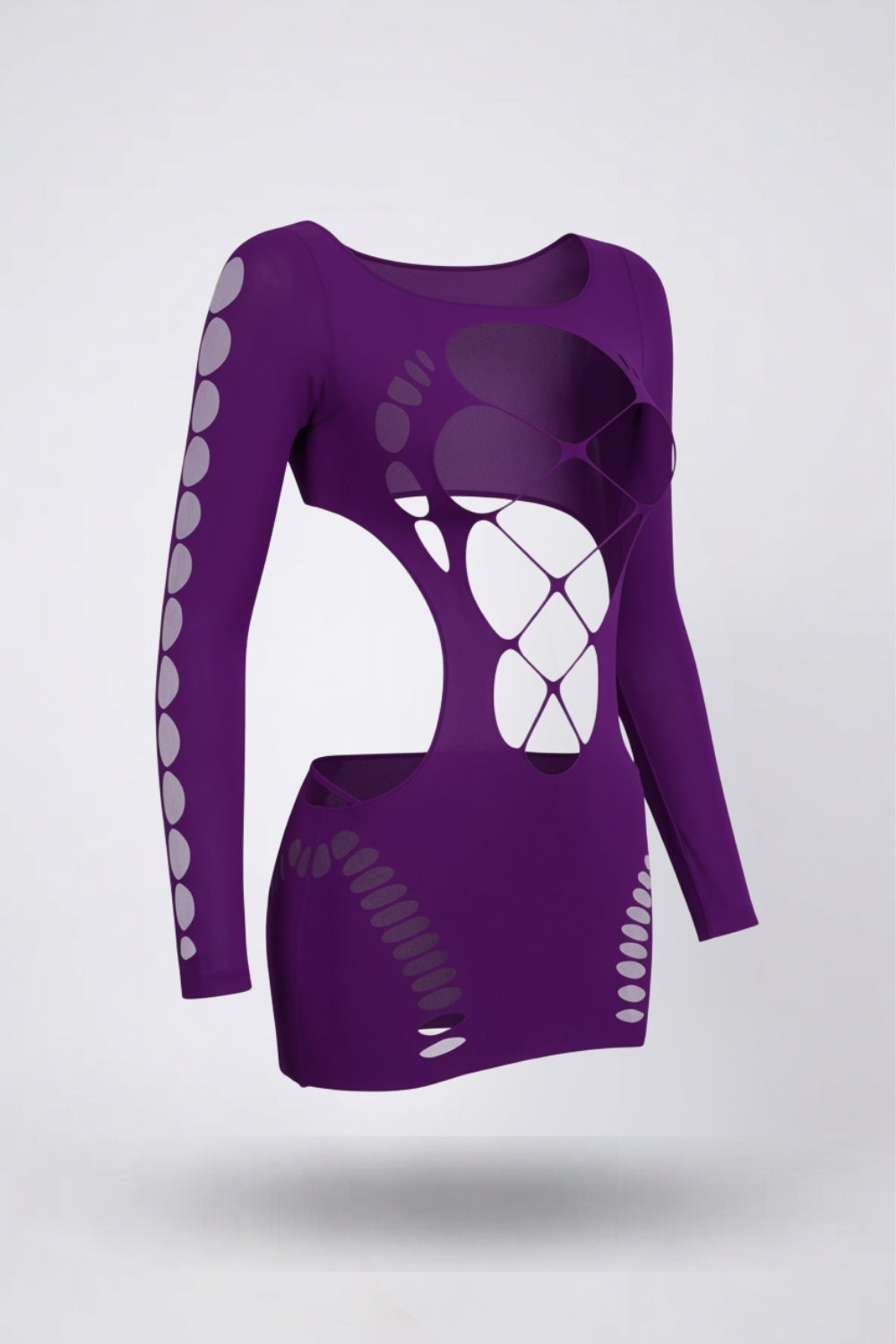 Strappy cutout detail bodystocking in purple